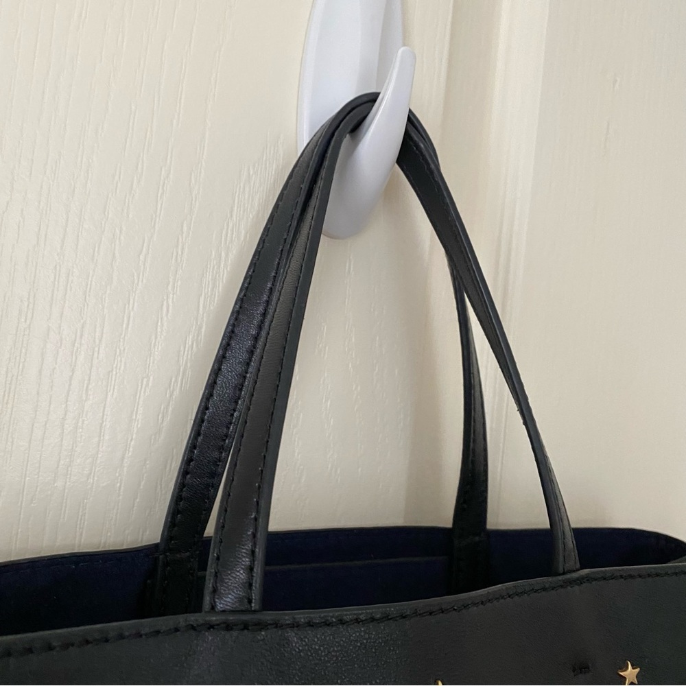 $398 Tory Burch Fleming Black Lambskin Leather Gold Star Studs Satchel Tote Bag - Picture 5 of 14